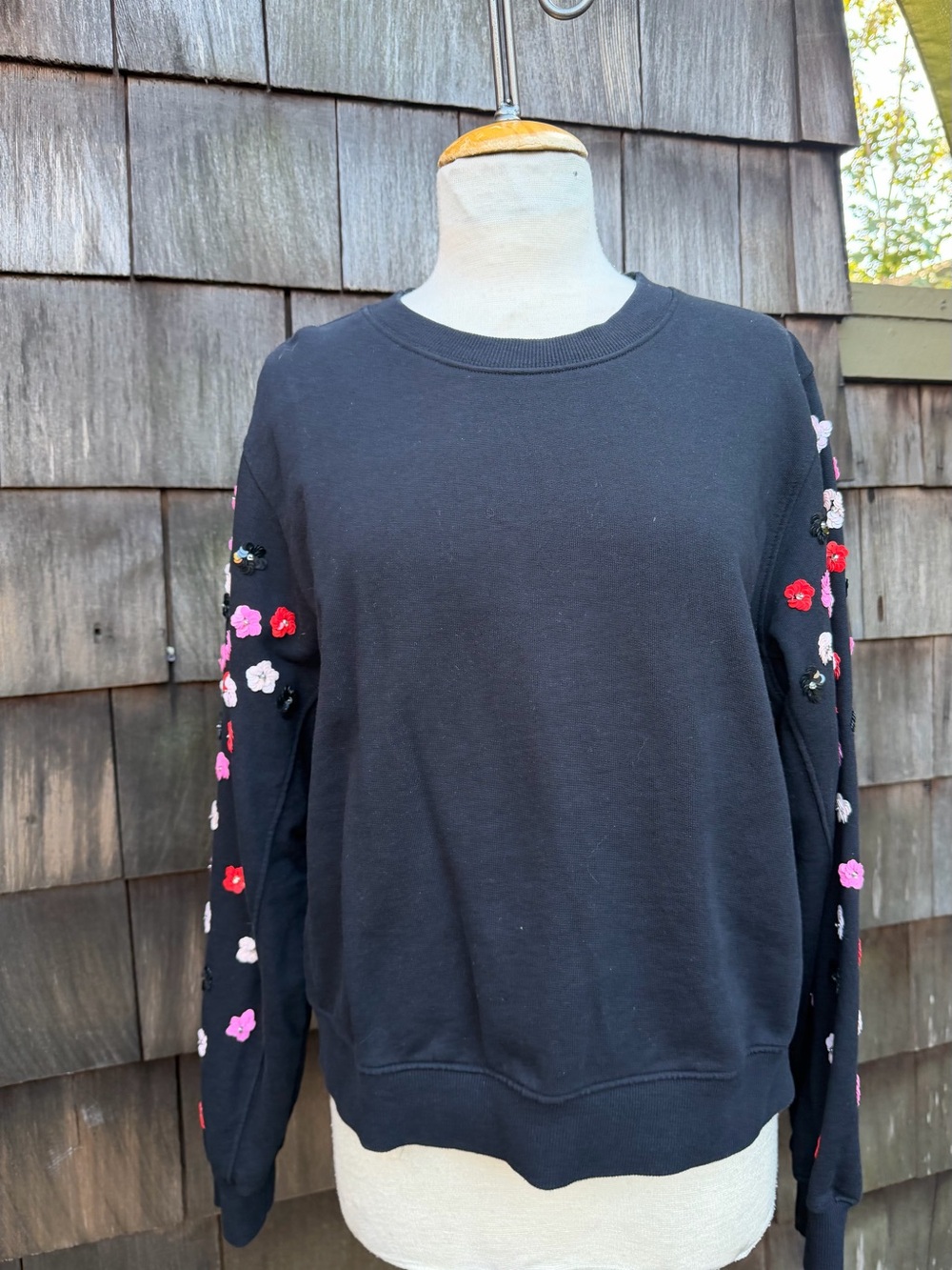 Boho black sweatshirt top floral sequins sleeves Sz 2 Essential Antwerp Camp